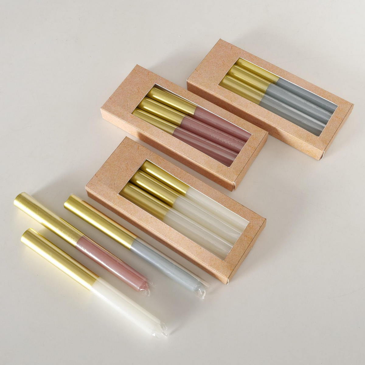 KERZEN mit goldener Verzierung 2,2/2,2/20 cm - Grau, Paraffin (2.2/20/2.2cm) - Boltze Home