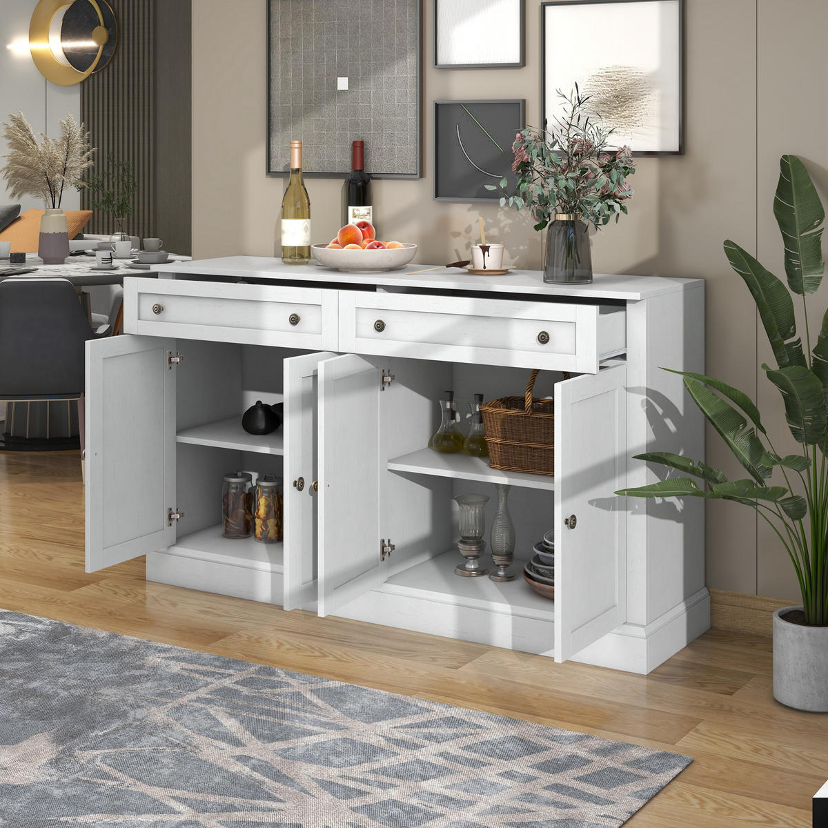 SIDEBOARD 150 cm in Antik Weiß mit 4 Schubladen und 4 Türen - Creme, Holzwerkstoff (150/86/40cm) - Urban Meuble