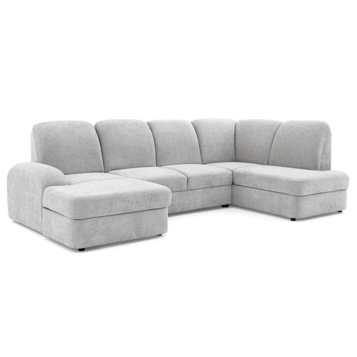 ECKSOFA VIBE U Rechts mit Schlaffunktion 129x263 Chenille Hellgrau - Hellgrau/Schwarz, Holz/Kunststoff (186/102/280cm) - Muffo