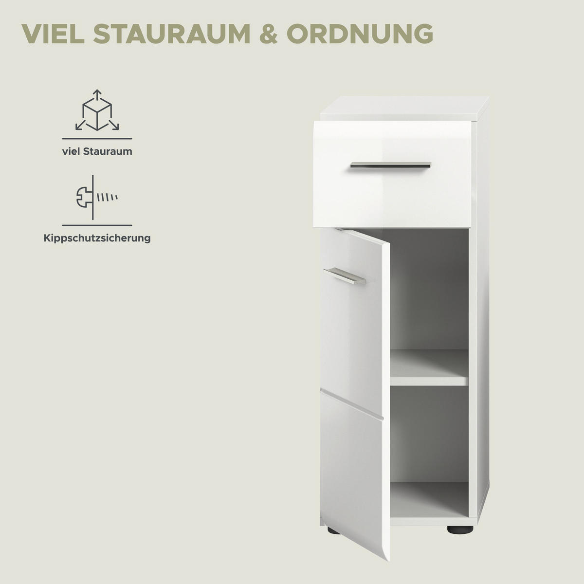 STANDSCHRANK Ice Bad in weiß Nachbildung und weiß hochglanz B/H/T: 30x80x30 cm - Weiß, Holz (30/80/30cm)