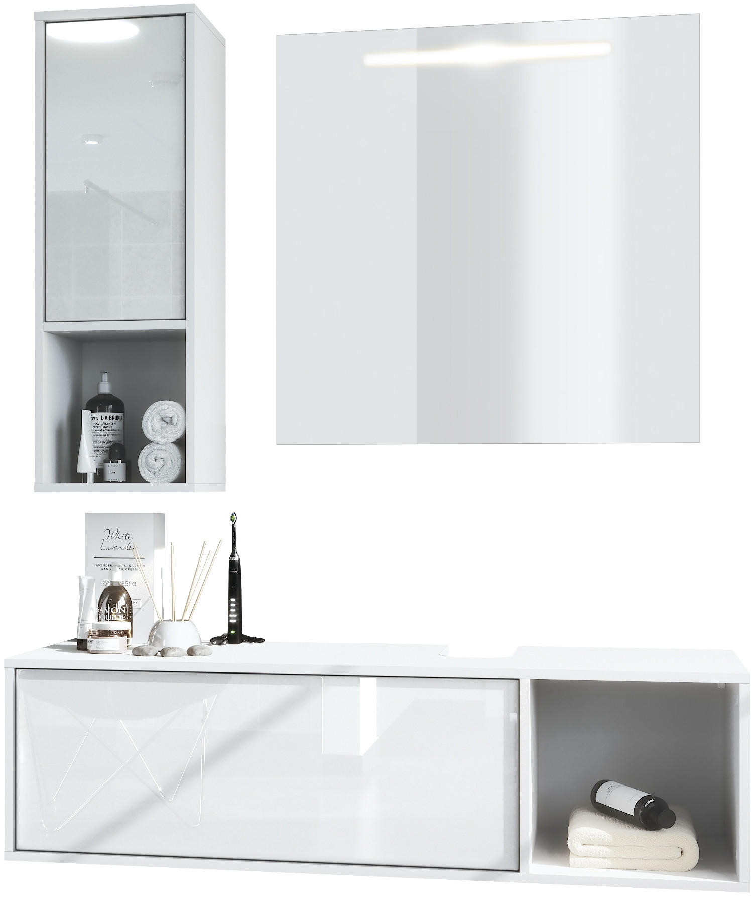 Vladon Badmöbelset Weiß Hochglanz 126.5x190x46 cm
