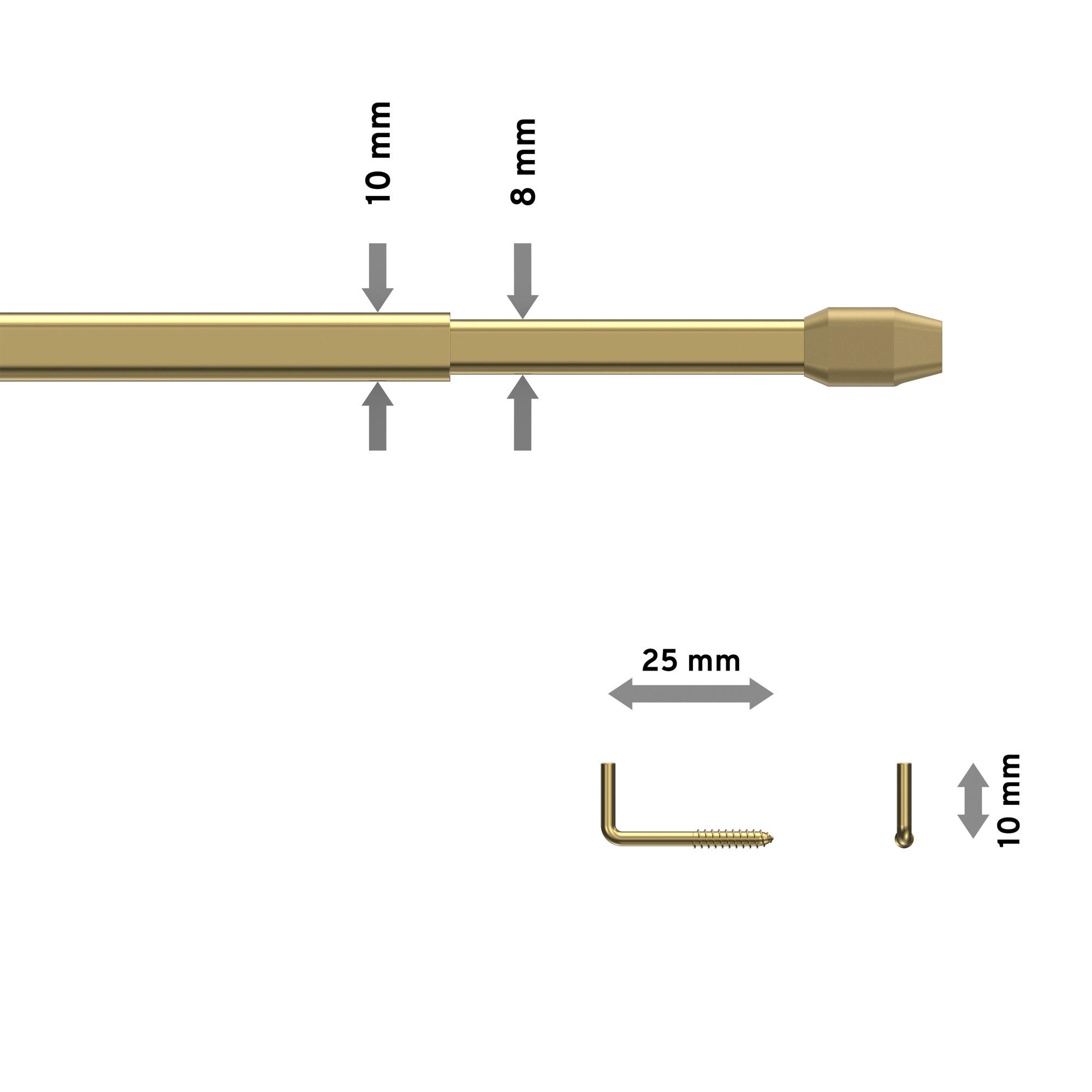 SCHEIBENSTANGEN / VITRAGESTANGEN Geno 50-80 cm, oval, Messing-farbig, Packung 2 Stück - Messingfarben, Kunststoff/Metall (1/1.5/80cm) - INTERDECO