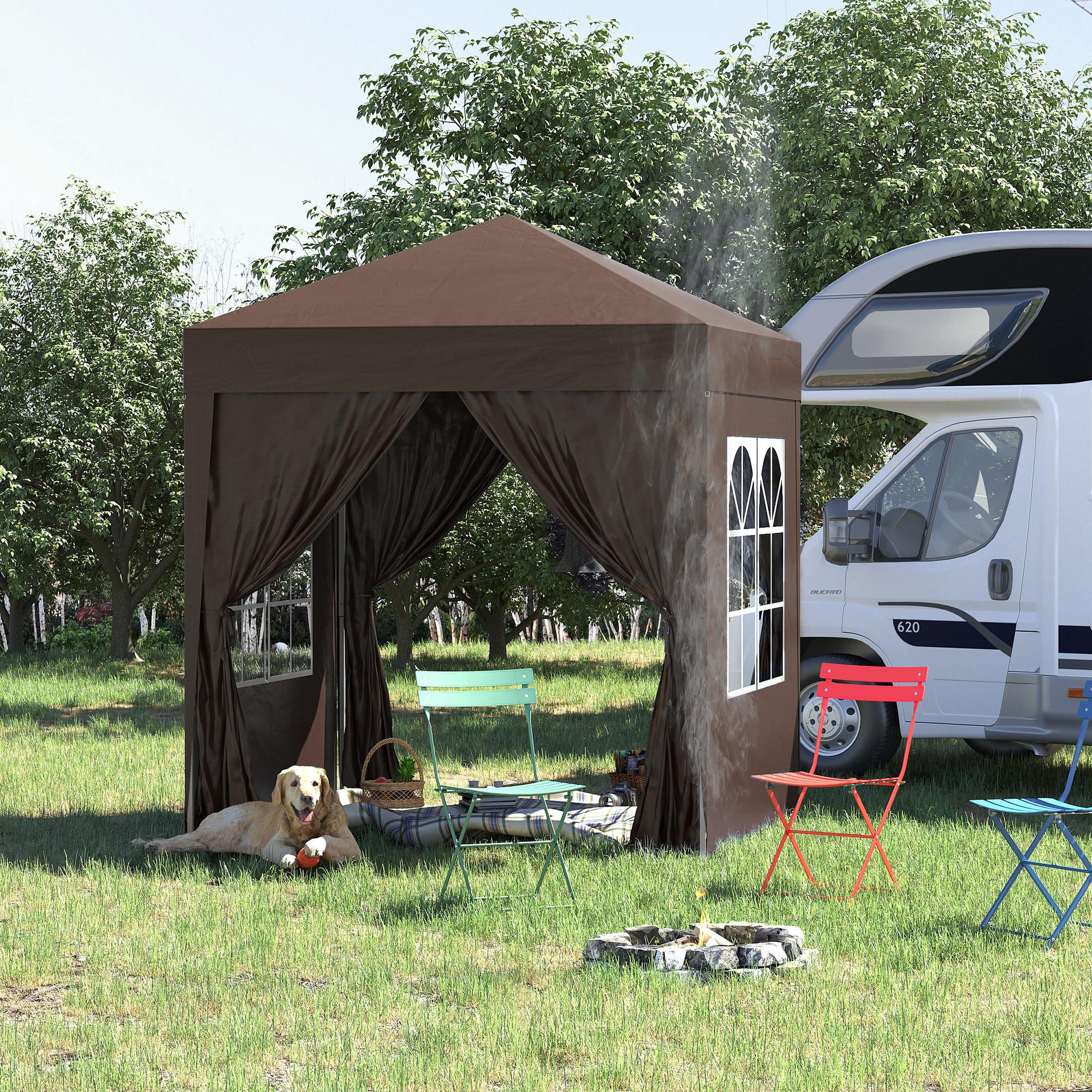 FALTPAVILLON, Schwarz, Stahl, Oxford-Stoff - Braun, Metall (200/240/200cm) - Outsunny