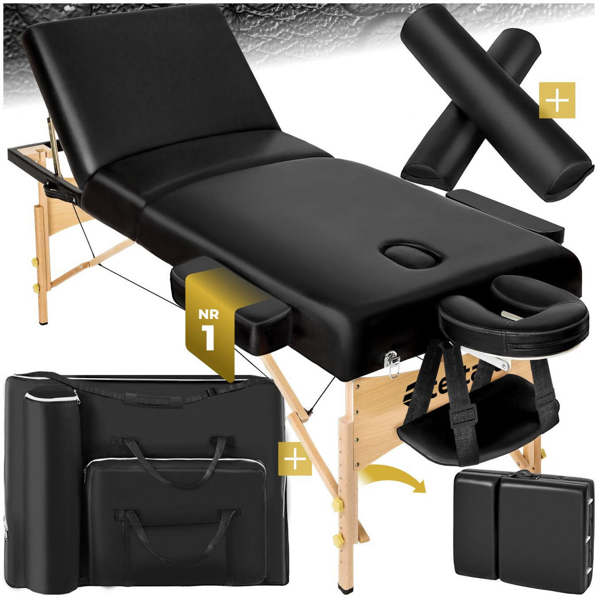 MASSAGELIEGE-SET 3 Zonen Somwang, 218 x 102 x 90 cm, schwarz - Schwarz, Textil (108/90/218cm) - tectake