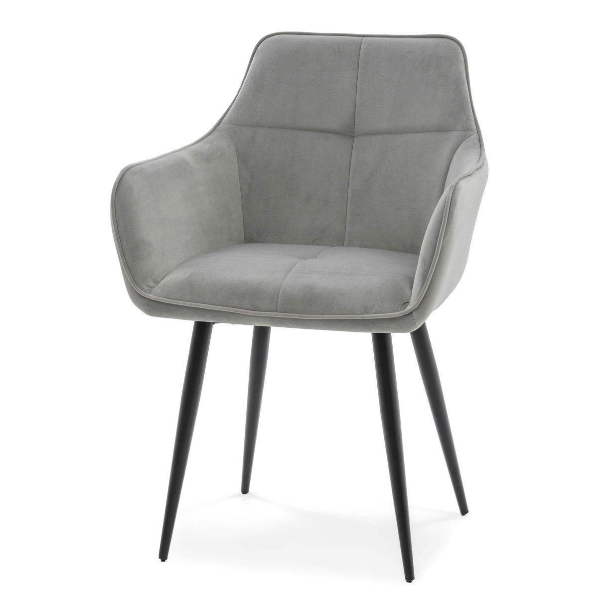 STUHL QUATTRO gepolstert mit Steppung - hellgrau - Samt Velours - Hellgrau/Schwarz, Textil/Metall (58/88/58cm) - NEW HOME