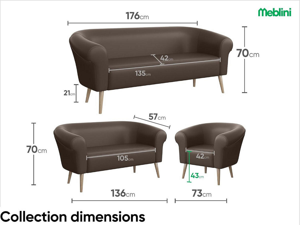 SOFA Emilia (3-Sitzer) - Buchefarben/Braun, Holzwerkstoff/Buchenholz (176/70/57cm) - Meblini