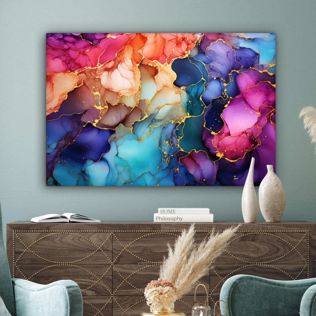 LEINWANDBILD Marmor - Bunt - Abstrakt Groß 140x90 cm - Multicolor, Textil (140/90cm) - MuchoWow
