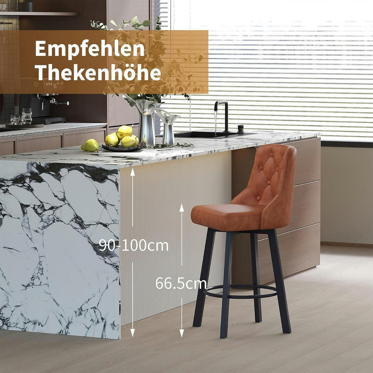 BARHOCKER 2er-Set PU-Leder Braun 66,5 cm Sitzhöhe - Braun, Kunststoff (46/98/50cm)