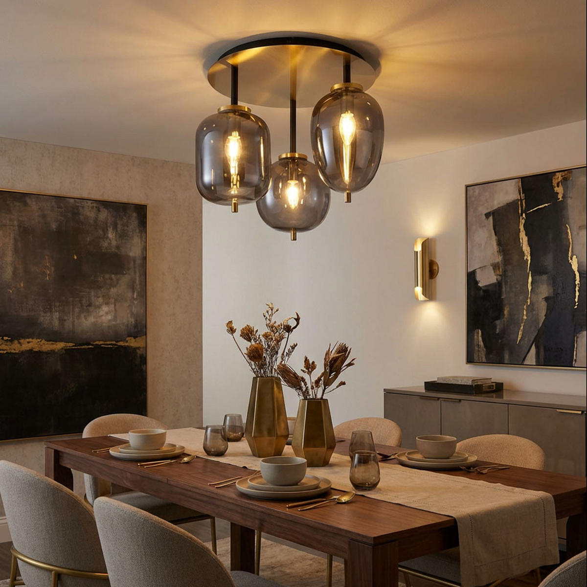 DECKENLEUCHTE Metall Glas Grau Rauchoptik - Grau, Glas (46/46/36cm) - Globo Lighting