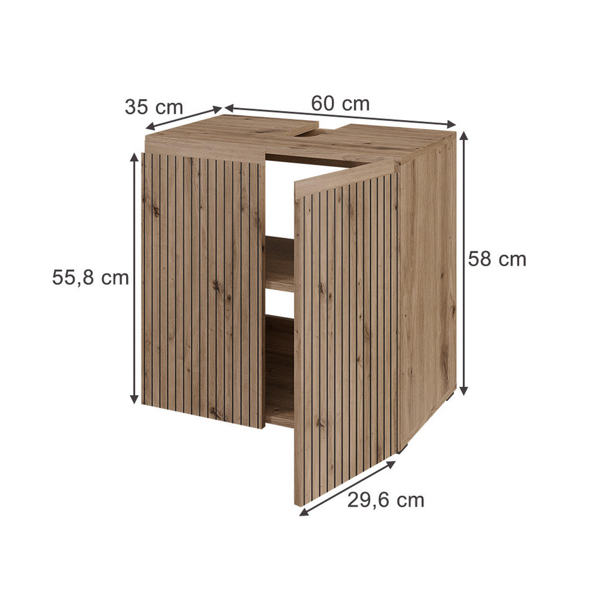 WASCHBECKENUNTERSCHRANK Takumi Artisan 60 x 58 cm 2 Ablagefächer - Eiche Artisan, Holzwerkstoff (60/58/35cm) - Vicco