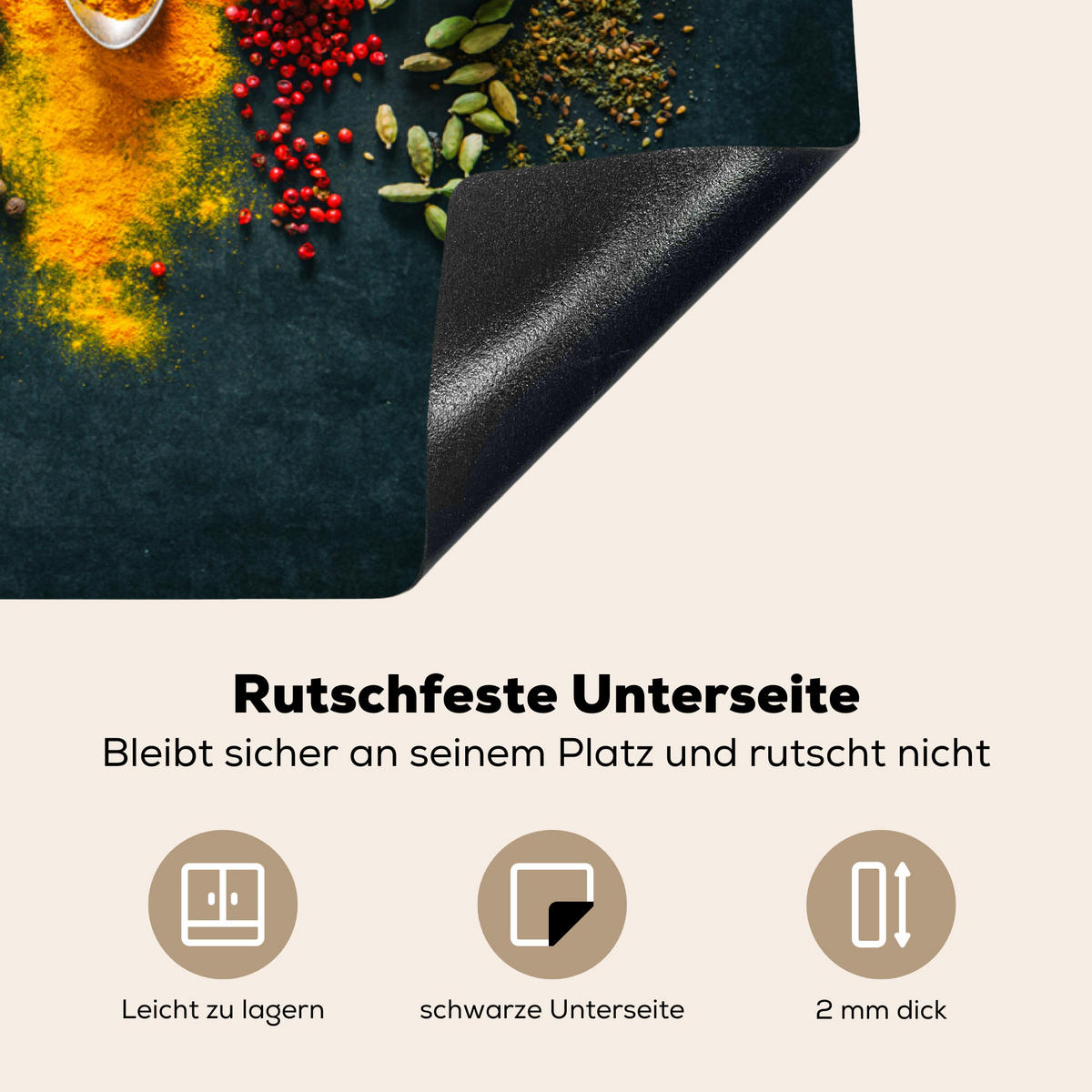 HERDABDECKPLATTE Kräuter - Gewürze - Löffel Induktionsschutz 81.6x52.7 cm - Multicolor, Kunststoff (81.6/52.7/0.2cm) - MuchoWow