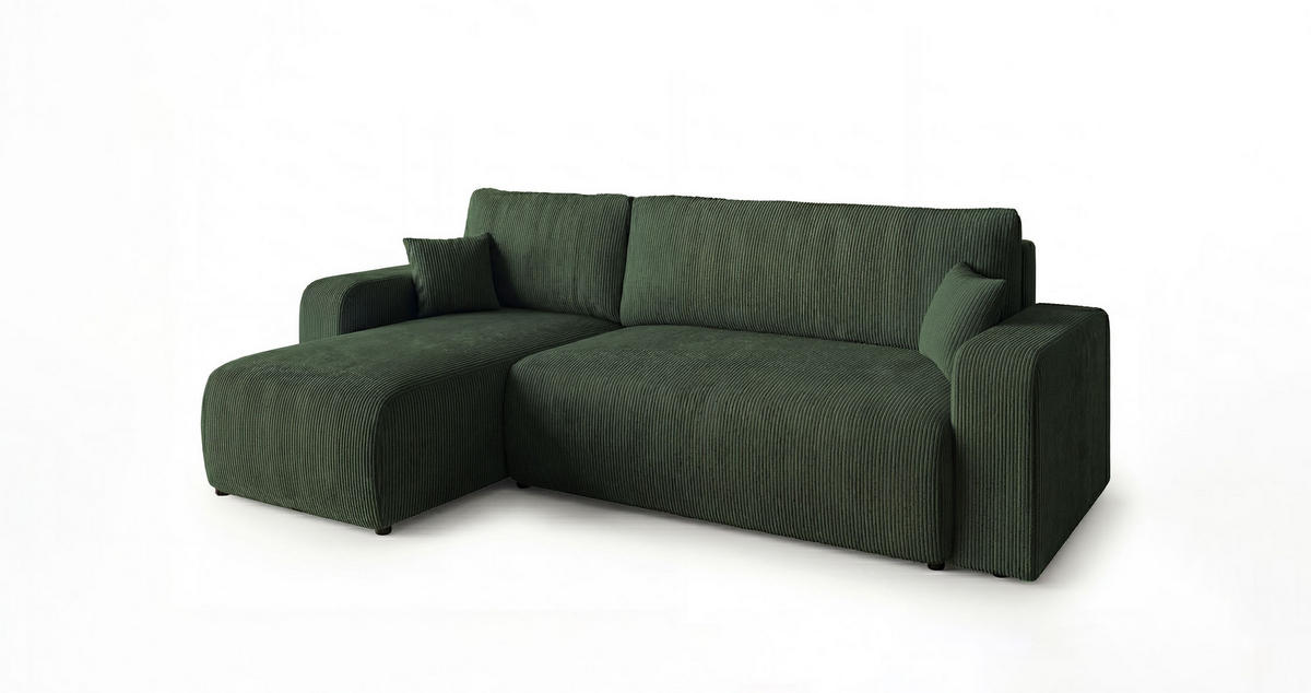 ECKSOFA PARIS links grün Cord Poso 14 - Schlaffunktion, Bettkasten - Grün, Textil (255/150cm) - Cornero