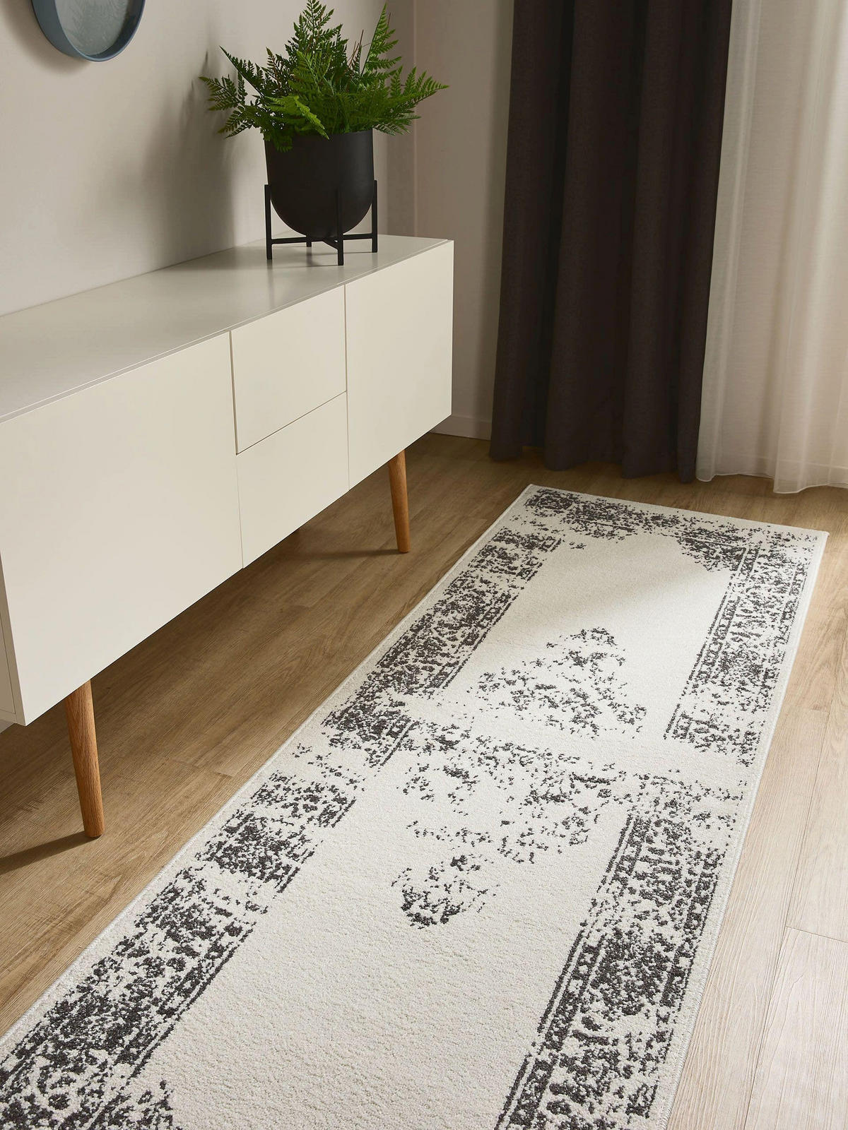 VINTAGE-LÄUFER Sia 80/240 cm - Creme/Grau, Kunststoff (80/240cm) - benuta