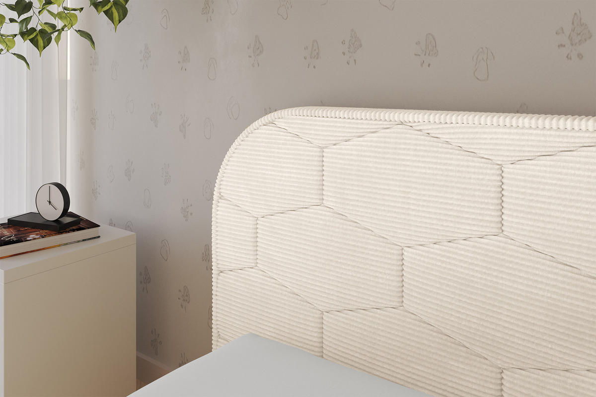 EINZELLBETT Jugendbett mit Bettkasten und Matratze H3/H4, Rechts - JAXY 90x200 Beige - Kaschmir, Holzwerkstoff/Textil (90/200cm) - ALTDECOR