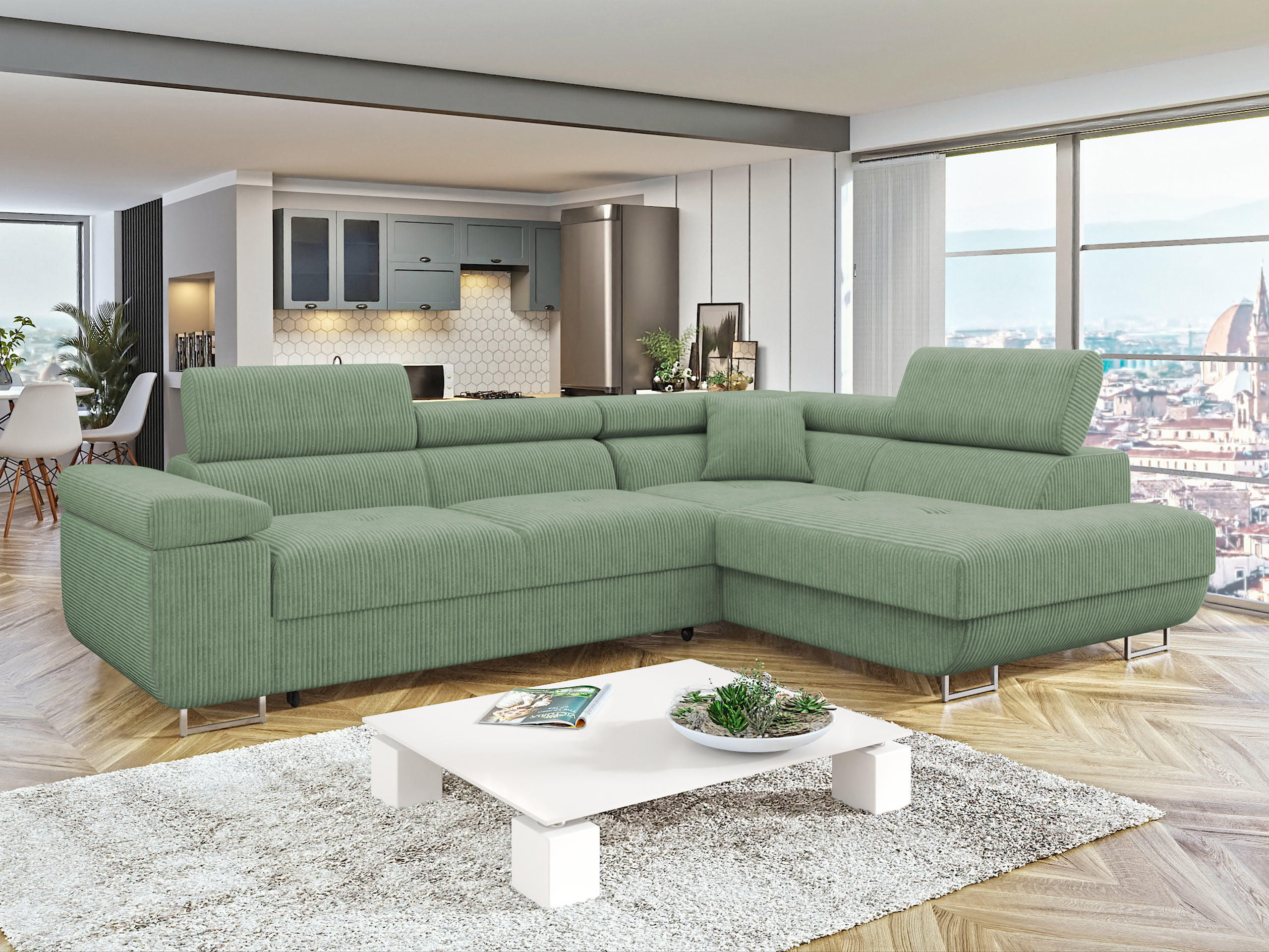 ECKSOFA Torezio Cord, Seite: Rechts - Grün, Holz/Textil (274/203cm) - MIRJAN24