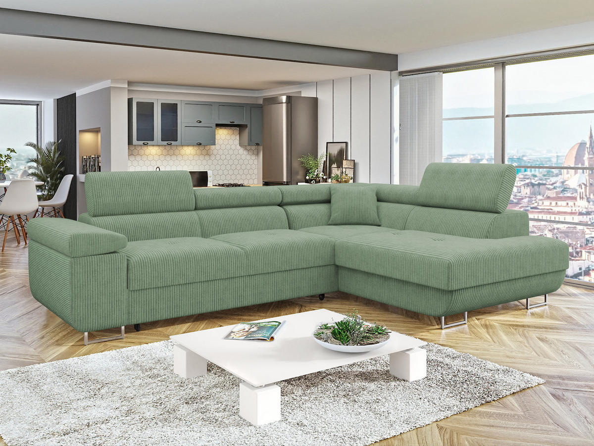 ECKSOFA Torezio Cord, Seite: Rechts - Grün, Holz/Textil (274/203cm) - MIRJAN24