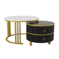 COUCHTISCH-SET in Schwarz mit 2 Schubladen und Marmoroptik für Wohnzimmer, B70/T70/H46 cm - Goldfarben/Schwarz, Holzwerkstoff/Kunststoff (70/70/46cm) - STILVORA