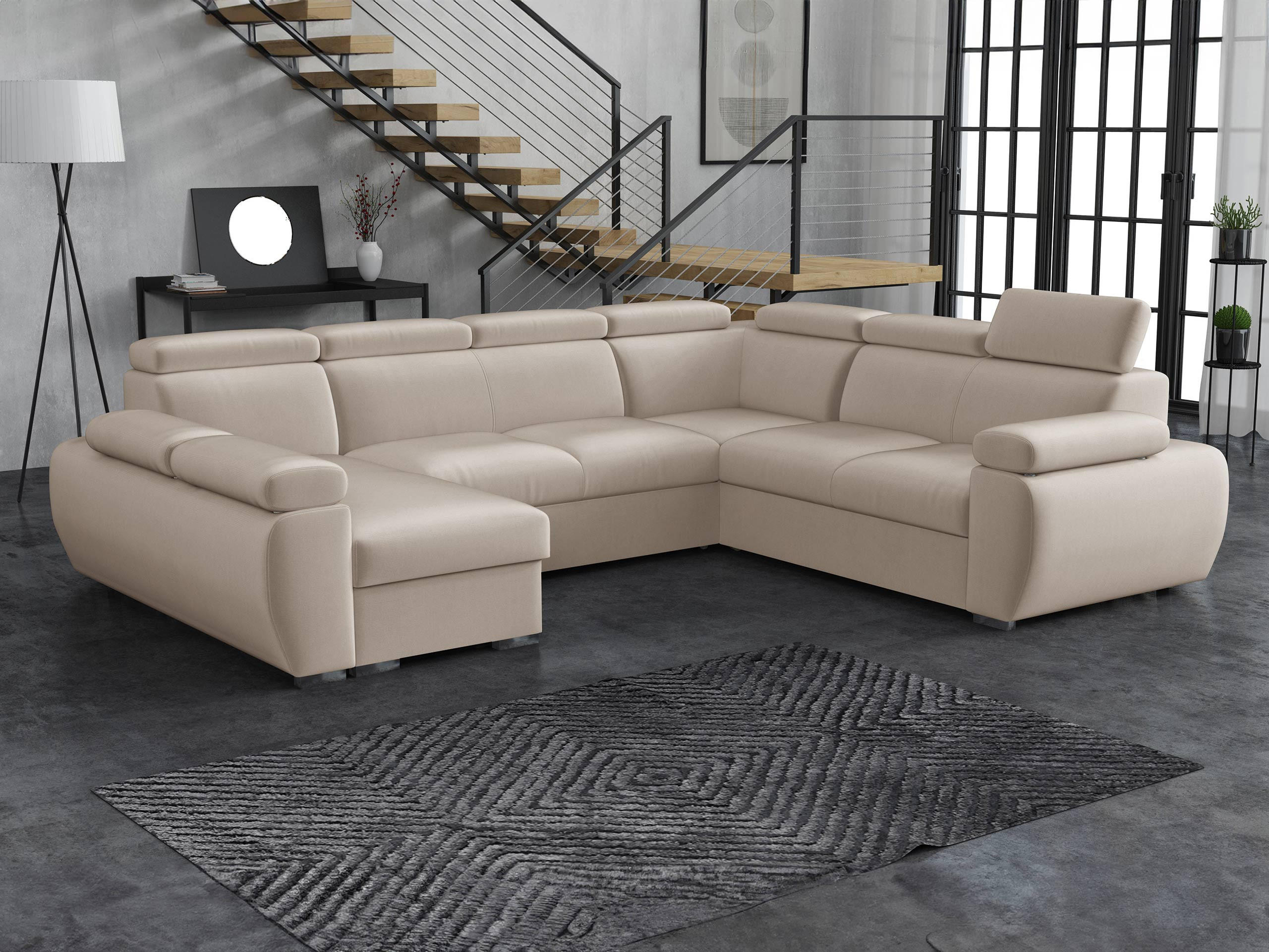 WOHNLANDSCHAFT Boston U, Seite: Links - LC+2P+R+2R - Chromfarben/Naturfarben, Holz/Textil (325/98/260cm) - MIRJAN24