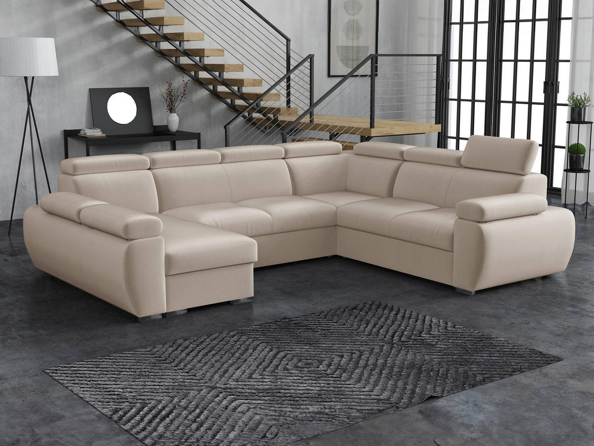 WOHNLANDSCHAFT Boston U, Seite: Links - LC+2P+R+2R - Chromfarben/Naturfarben, Holz/Textil (325/98/260cm) - MIRJAN24