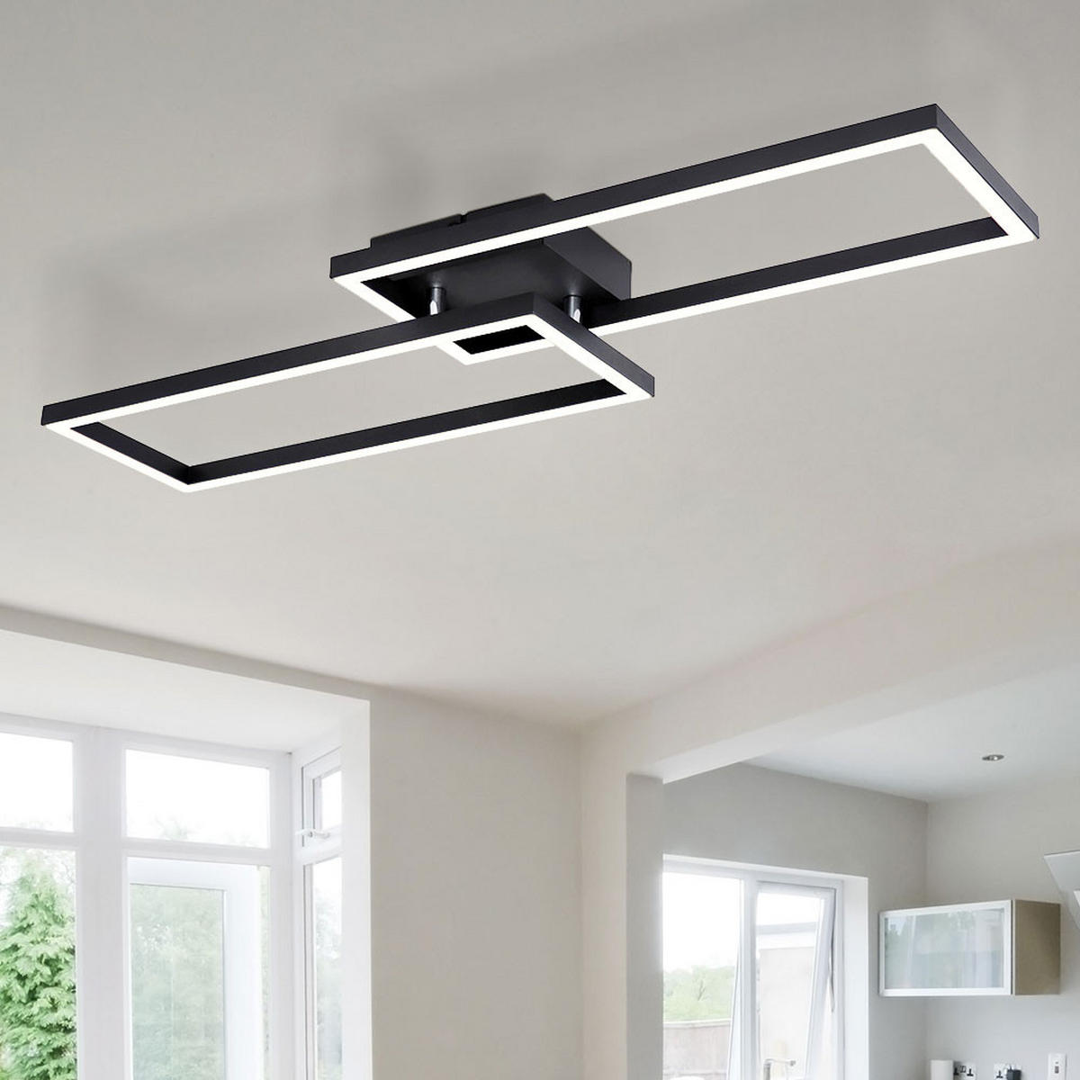 LED DECKENLEUCHTE opal Schwarz rechteckig - Schwarz, Metall (71/23/7.5cm) - Globo Lighting