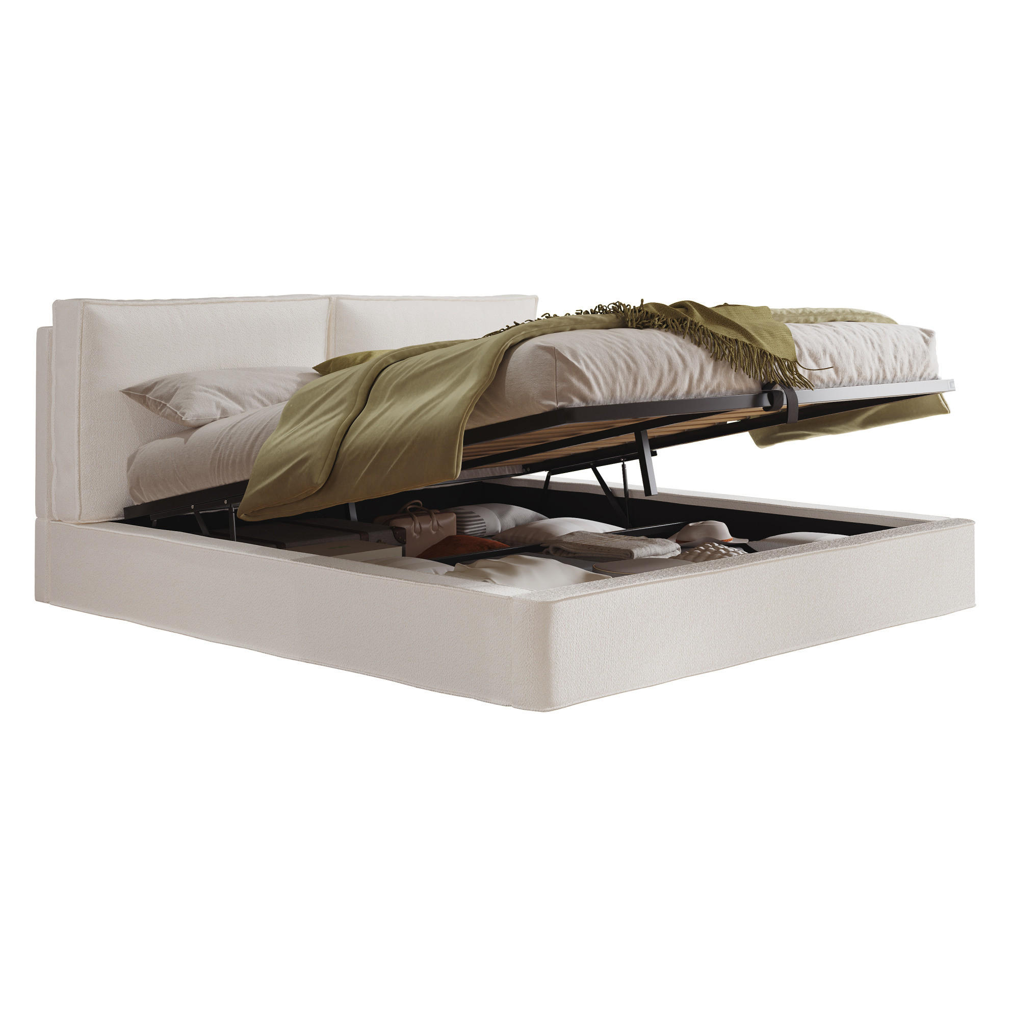 POLSTERBETT 180/200 cm aus Bouclé mit Stauraum und Lattenrost Beige - Beige, Textil (180/200cm) - Modenvie