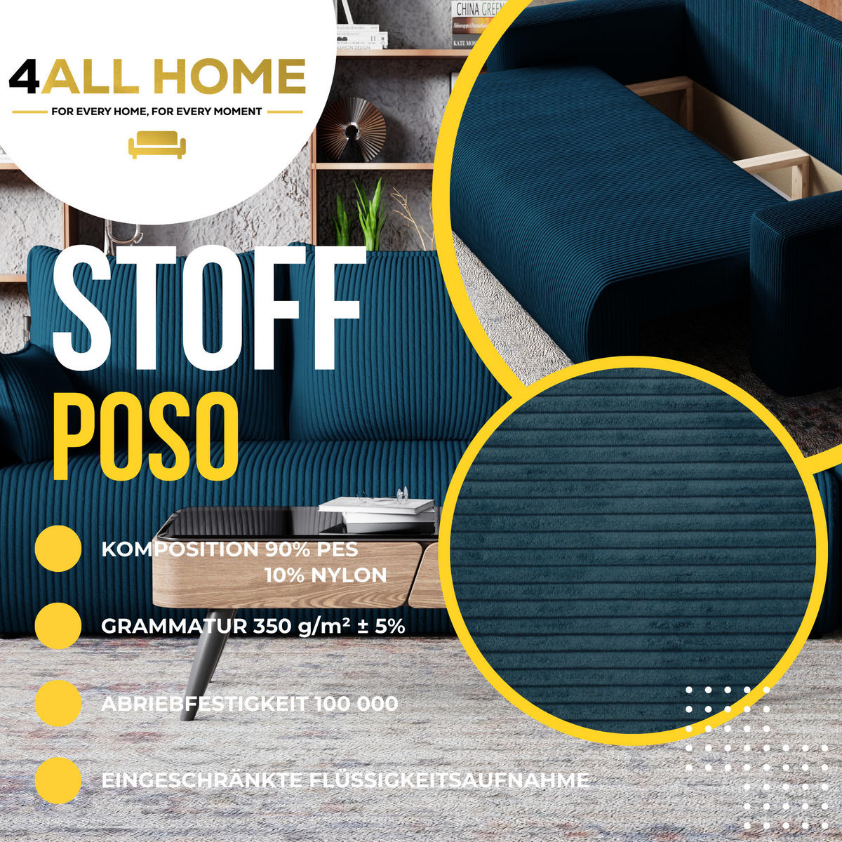 SOFA Bubi mit Bettkasten und Schlaffunktion, Cordstoff - Blau, Holzwerkstoff (242/85/95cm)