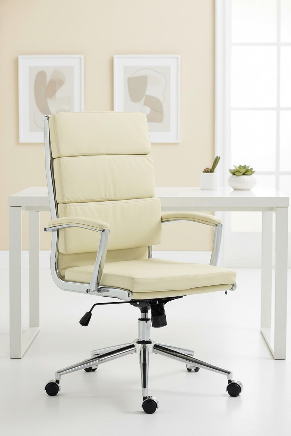 BÜROSTUHL Cyron Kunstleder creme - Chromfarben/Creme, Metall (61/115/65cm) - TPFLiving