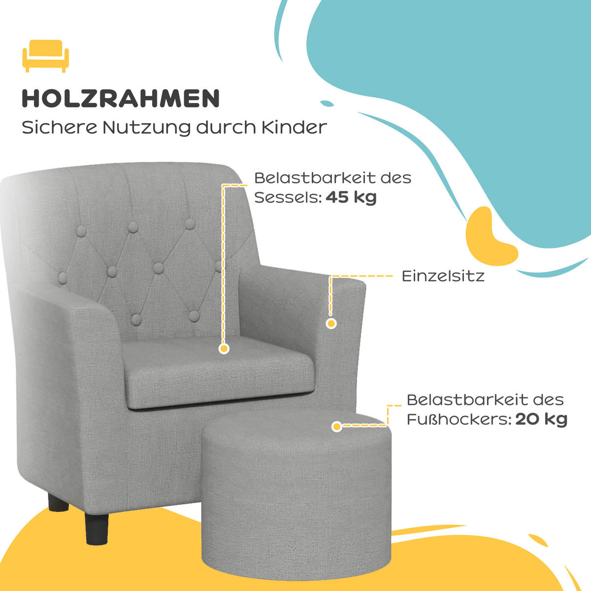 KINDERSESSEL - Grau, Textil (43/50.5/45cm) - AIYAPLAY