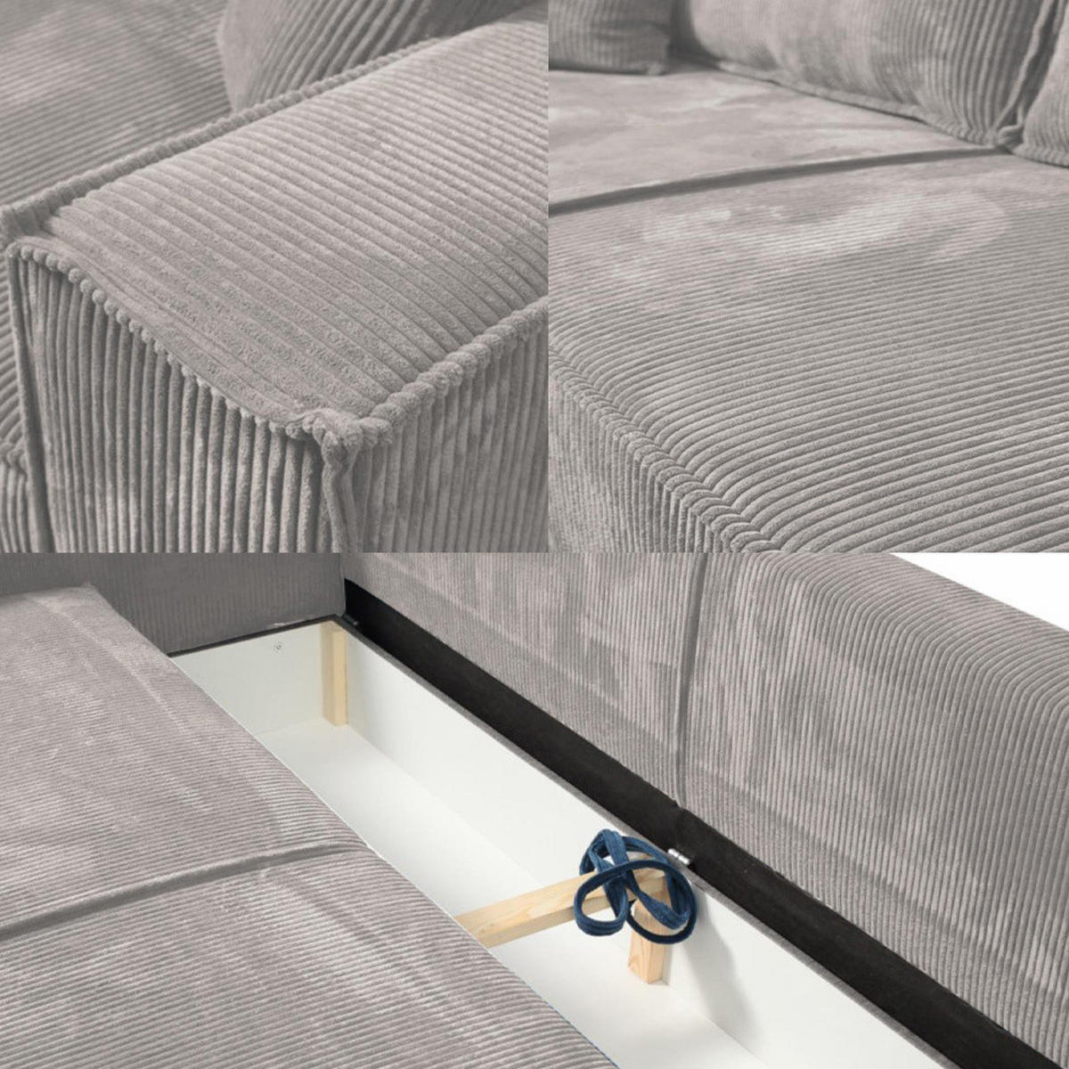 SCHLAFSOFA mit Bettkasten und Cordstoff MONA Beige - Beige, Holzwerkstoff (255/85/105cm) - Compleo24