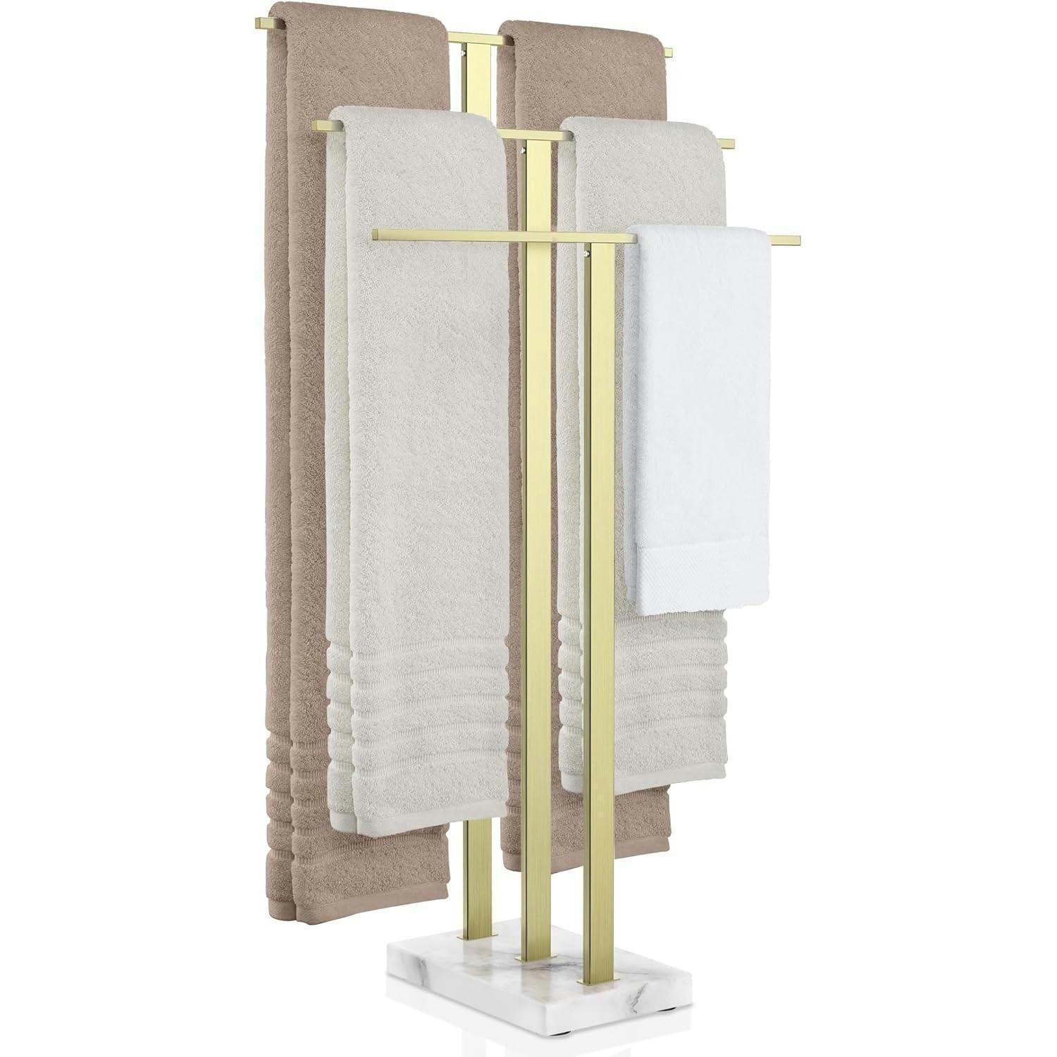 HANDTUCHHALTER Stehend Gold Marmor 3 Stangen - Goldfarben, Stein (50/95/95cm)