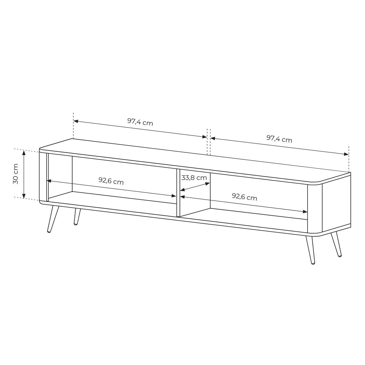 TV-SCHRANK: 2 Türen, Schwarz, 200 x 51,2 x 38 cm - Schwarz, Holzwerkstoff/Metall (200/51.2/38cm) - 3XE LIVING