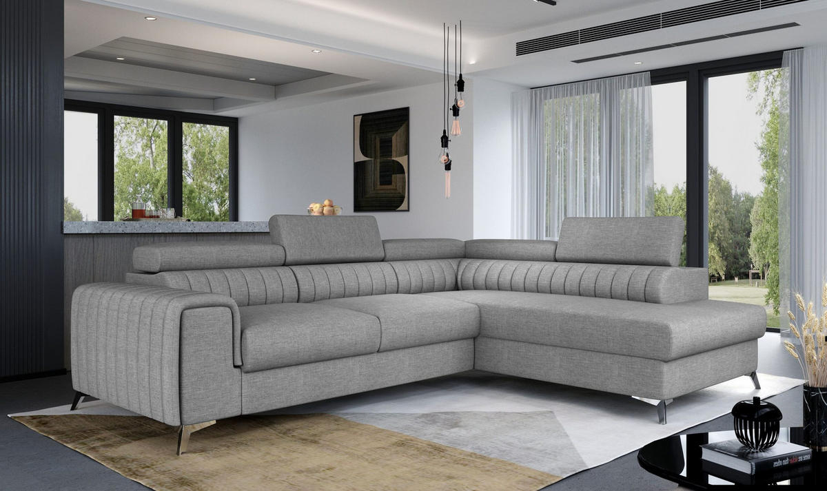 ECKSOFA - OLIVIER (Rechts, Lichtgrau) - Hellgrau, Textil (275/205cm) - Möblo