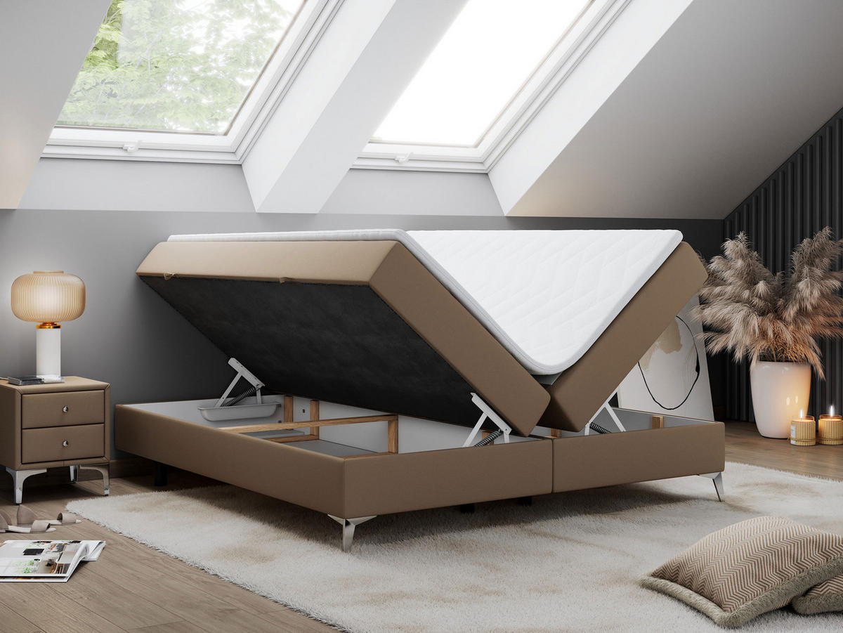 BOXBETT LESS 200/200 Braun Kunstleder - H4 - Braun, Holz/Textil (200/200cm) - MKS