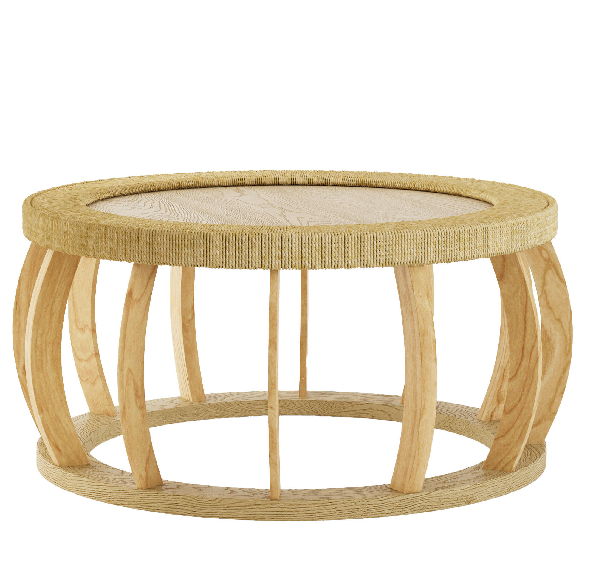 COUCHTISCH 90/90/43 cm mit Rattan-Details, runder Tischplatte und Massivholzbeinen, Natur - Naturfarben, Holzwerkstoff (90/90/43cm) - Redom