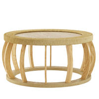 COUCHTISCH 90/90/43 cm mit Rattan-Details, runder Tischplatte und Massivholzbeinen, Natur - Naturfarben, Holzwerkstoff (90/90/43cm) - Redom