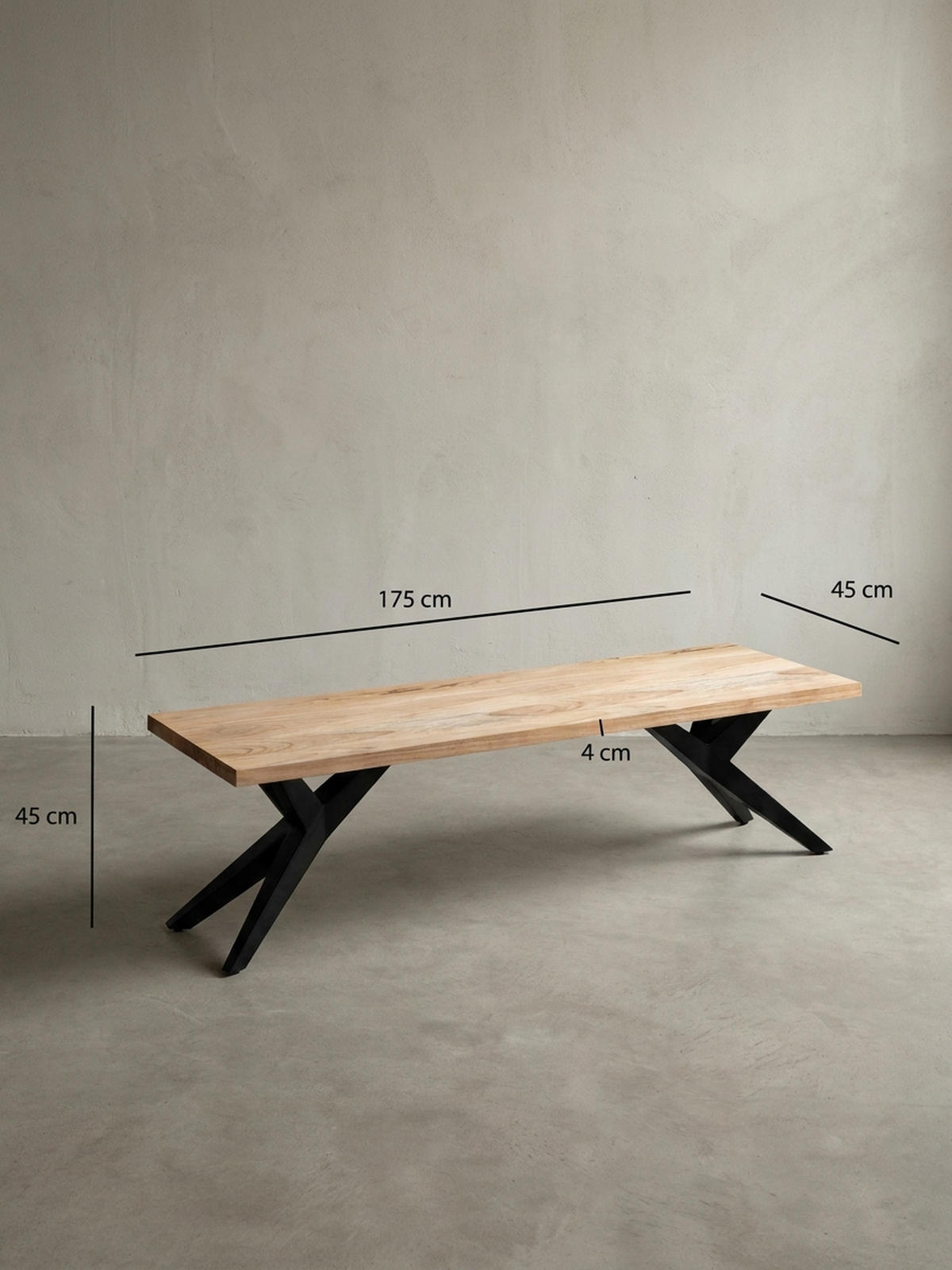 ESSZIMMERBANK Massivholz Metall Loft-Stil, Akazie 175x45x45 cm - Schwarz/Braun, Holz/Metall (175/45/45cm) - KADIMA DESIGN