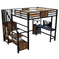 HOCHBETT 140/200 cm mit Schreibtisch, LED und Steckdose - Schwarz, Metall (140/200cm) - MIVRAY