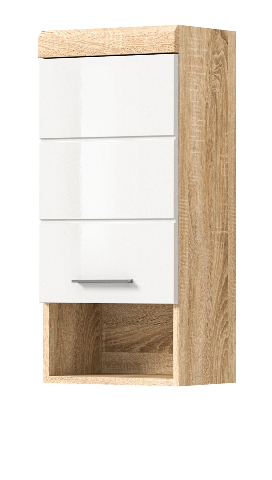 HÄNGESCHRANK weiß Hochglanz, Eiche 37 cm, Badschrank hängend - Weiß Hochglanz/Eichefarben, Holzwerkstoff/Kunststoff (37/79/24cm) - Inn.Furn