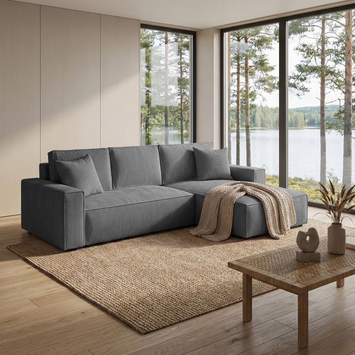 ECKSOFA Parys L grau - Schwarz/Grau, Kunststoff/Textil (290/185cm) - Beautysofa