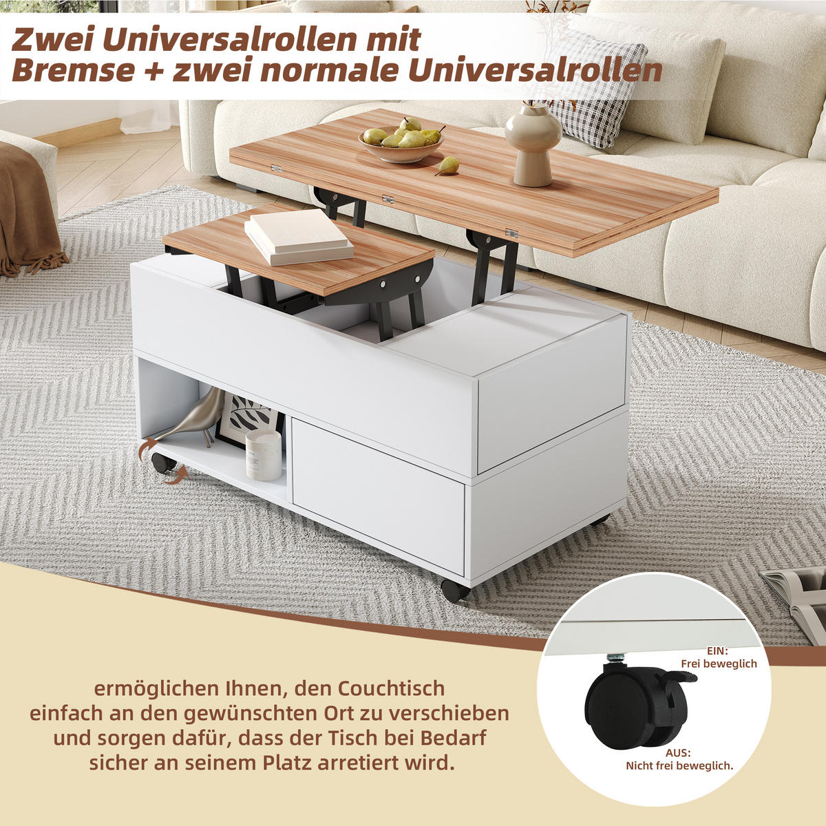 COUCHTISCH Weiß/Holzfarbe - Weiß, Holzwerkstoff (100/50/52cm)