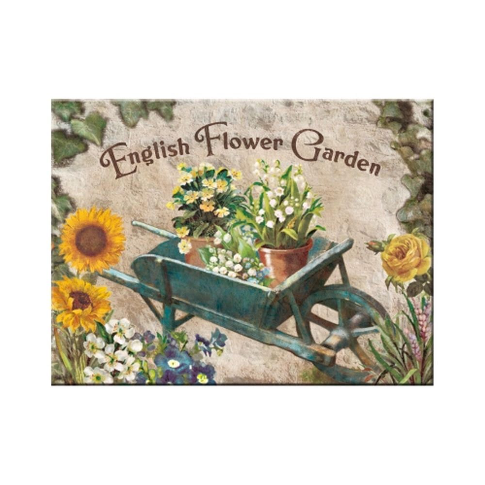 MAGNET 6/8 cm Home & Country English Flower Garden Blue Barrow - Multicolor, Metall (8/6/0.1cm) - Nostalgic-Art