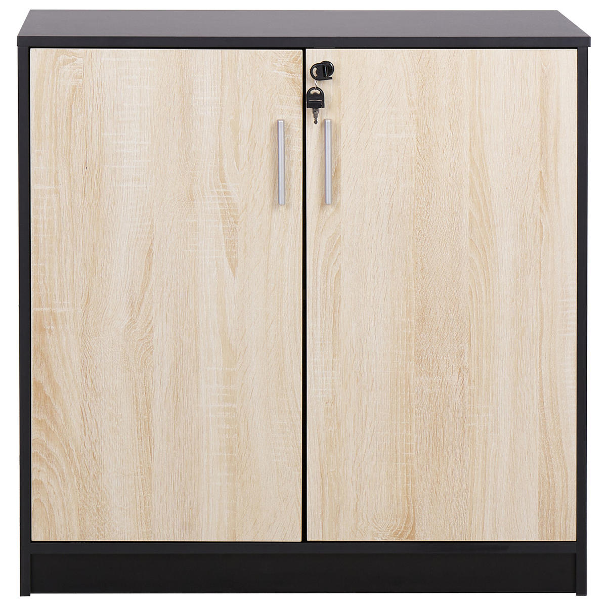 AKTENSCHRANK heller Holzfarbton/schwarz 80 cm 2 Türen Zehna - Hellbraun/Schwarz, Holzwerkstoff (80/80/40cm) - Beliani