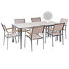 GARTENMÖBEL SET 6-Sitzer Keramik-Glas weiß Textil beige Cosoleto/Grosseto - Beige/Silberfarben, Glas - Beliani
