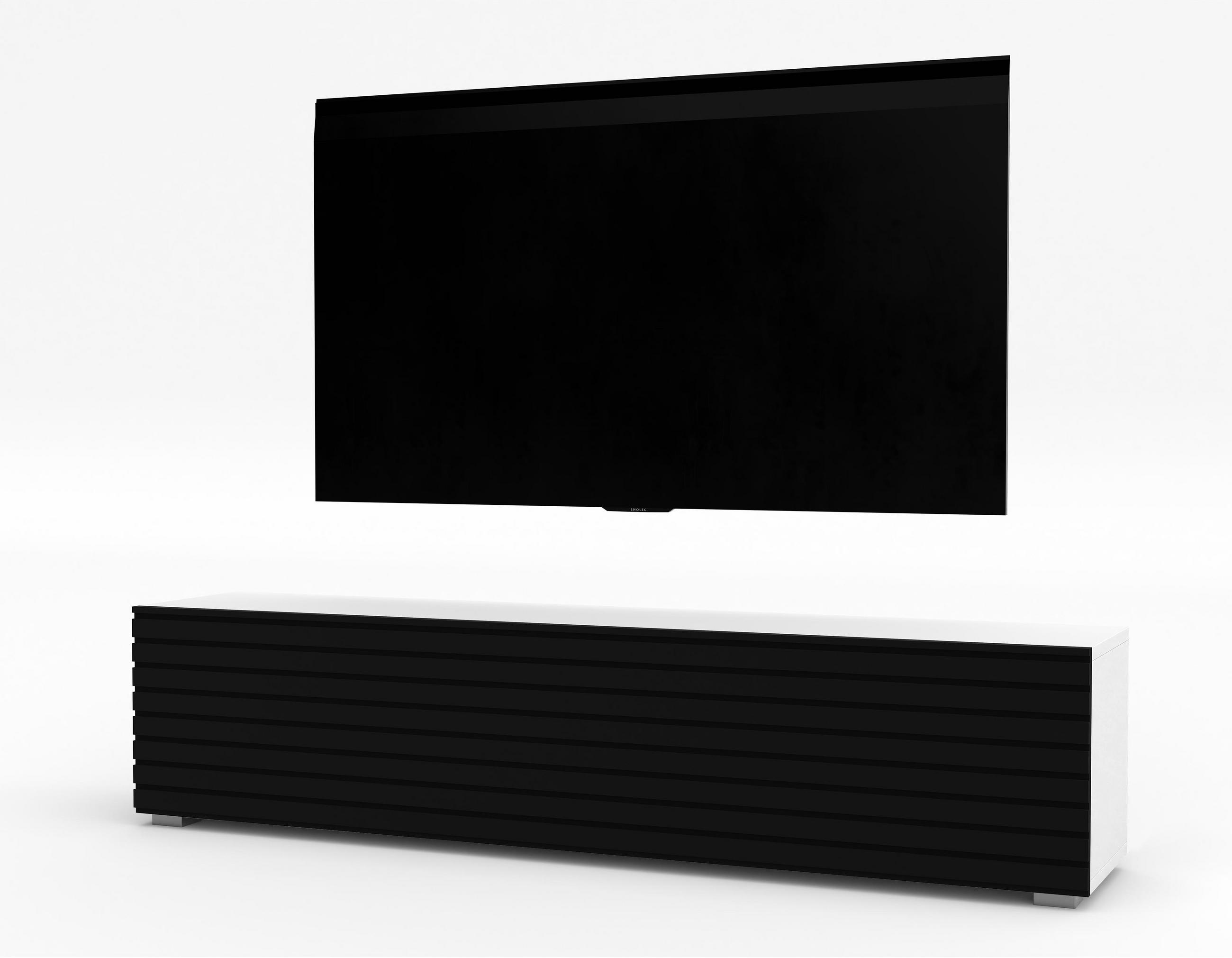 LOWBOARD ZIVOLLI 160 Weiß, Schwarze Lamellen 160/36,5/40 cm – Hängend und Stehend - Schwarz/Weiß, Holzwerkstoff/Kunststoff (160/36.5/40cm) - AX Living