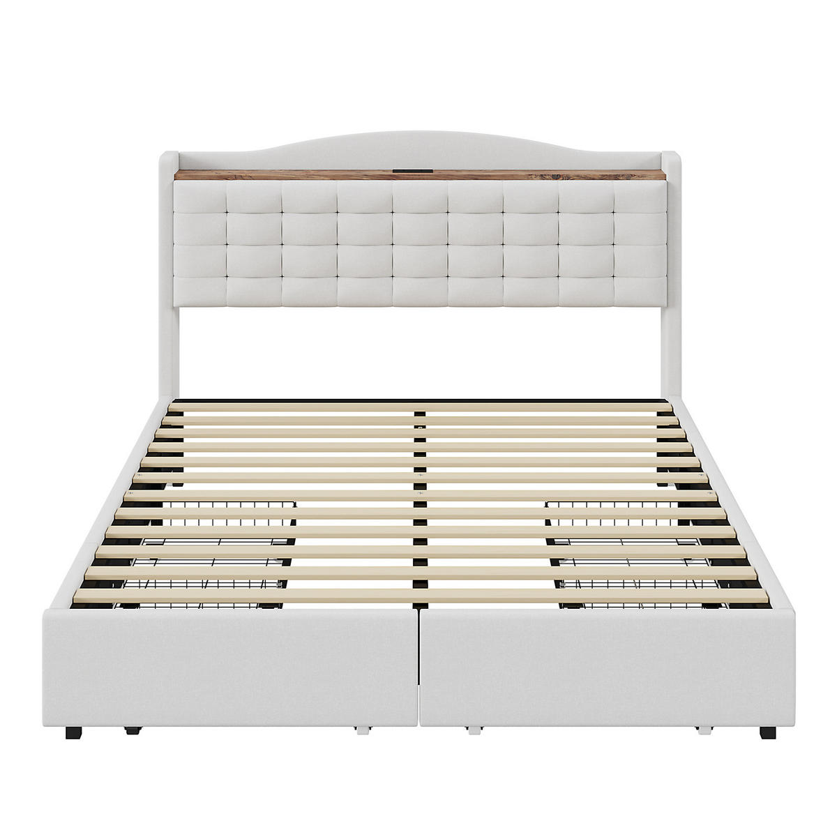 BETT beige 200/146/110 cm - Beige, Textil/Metall (140/200cm) - Urban Meuble