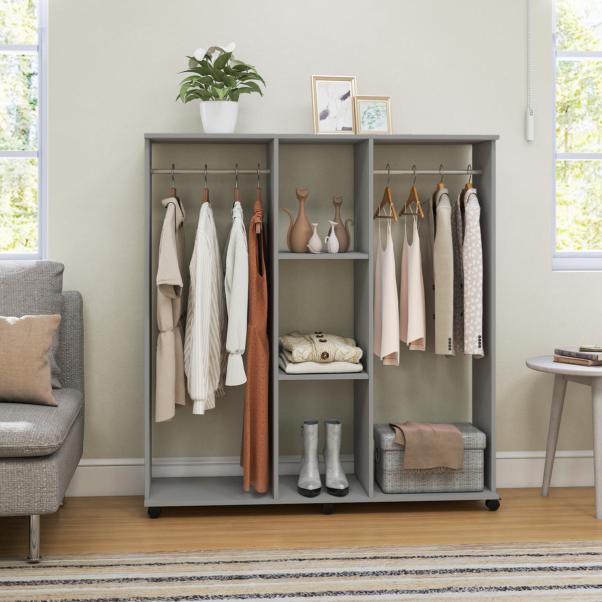 KLEIDERSCHRANK Grau 1 Stück - Grau, Holzwerkstoff (40/128/120cm) - GiPP