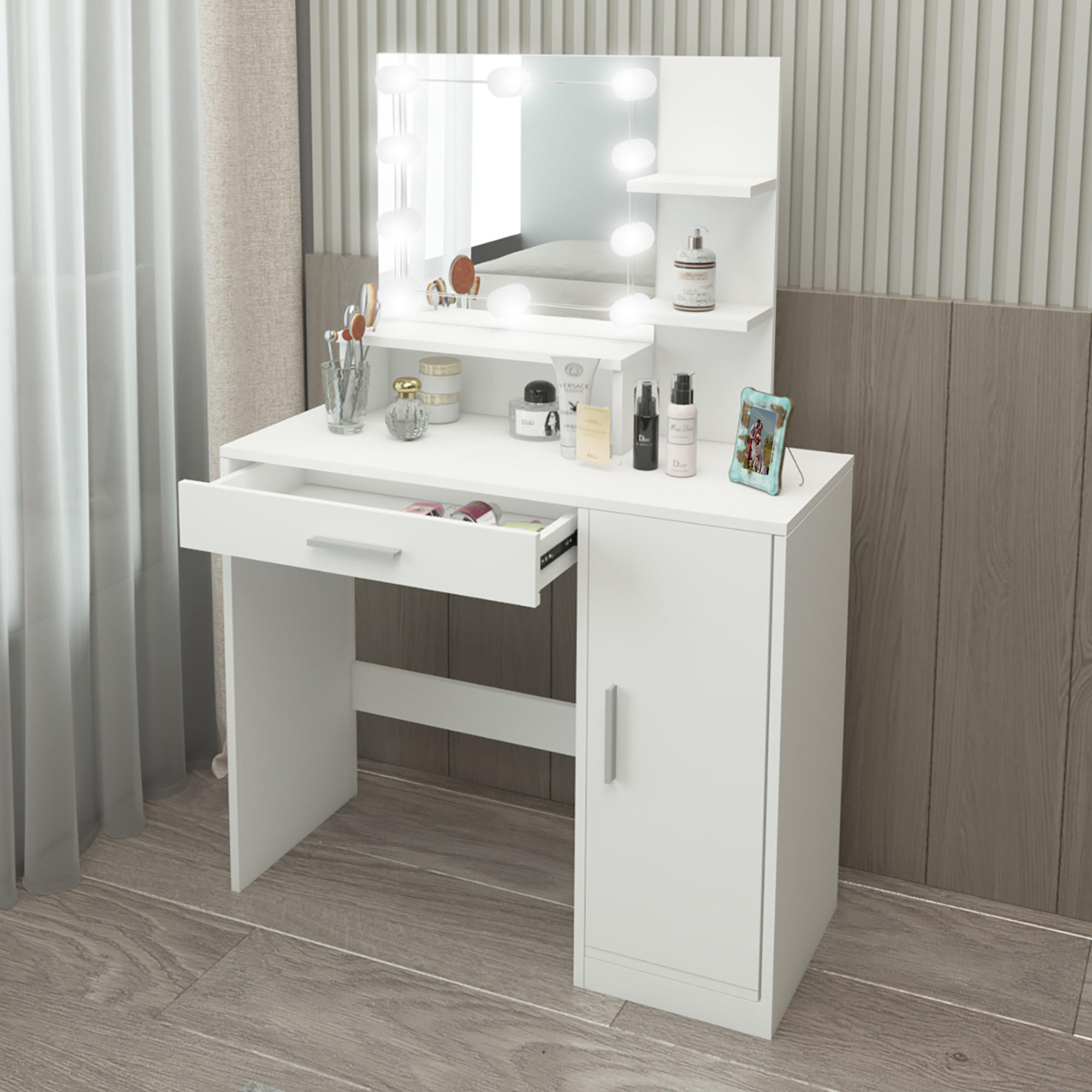 SCHMINKTISCH mit LED - Weiß, Holzwerkstoff (38/137/90cm) - ML-DESIGN