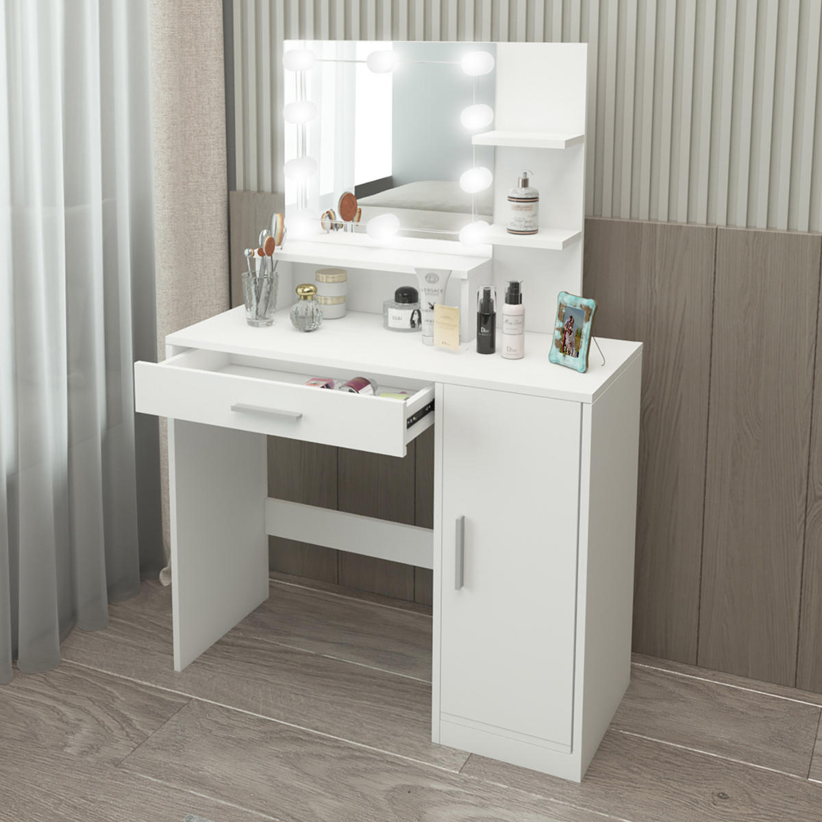 SCHMINKTISCH mit LED - Weiß, Holzwerkstoff (38/137/90cm) - ML-DESIGN