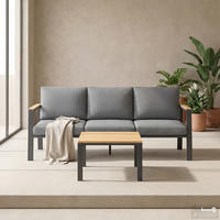 LOUNGESET - Eukalyptus massiv / Polyester - Braun / Anthrazit - 2-teilig - Braun/Grau, Holz/Textil - home24