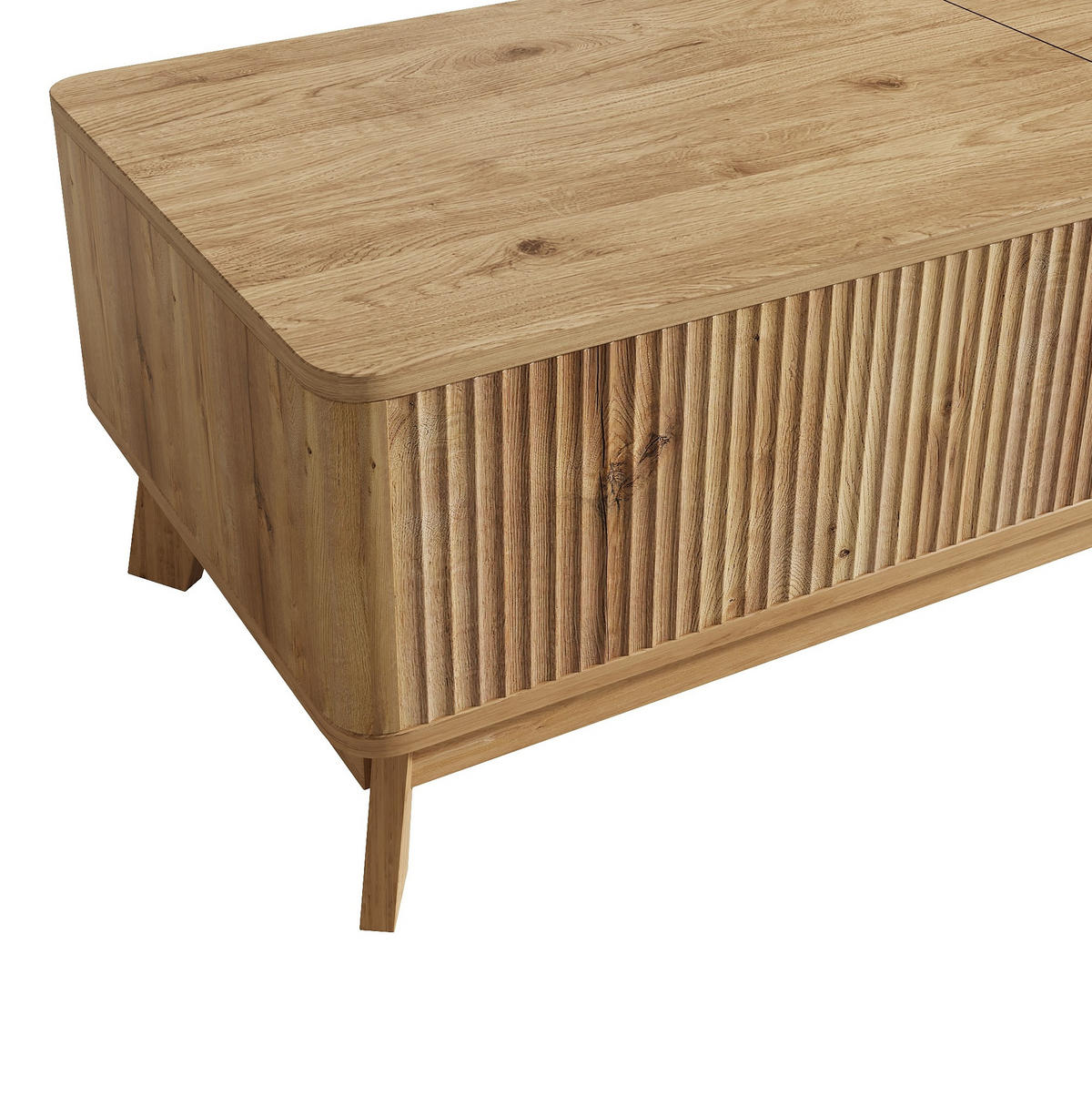 COUCHTISCH 95/48/50 cm aus MDF mit höhenverstellbarer Tischplatte, Stauraum und Wellenoptik, Natur - Naturfarben, Holzwerkstoff (95/48/50cm) - Redom